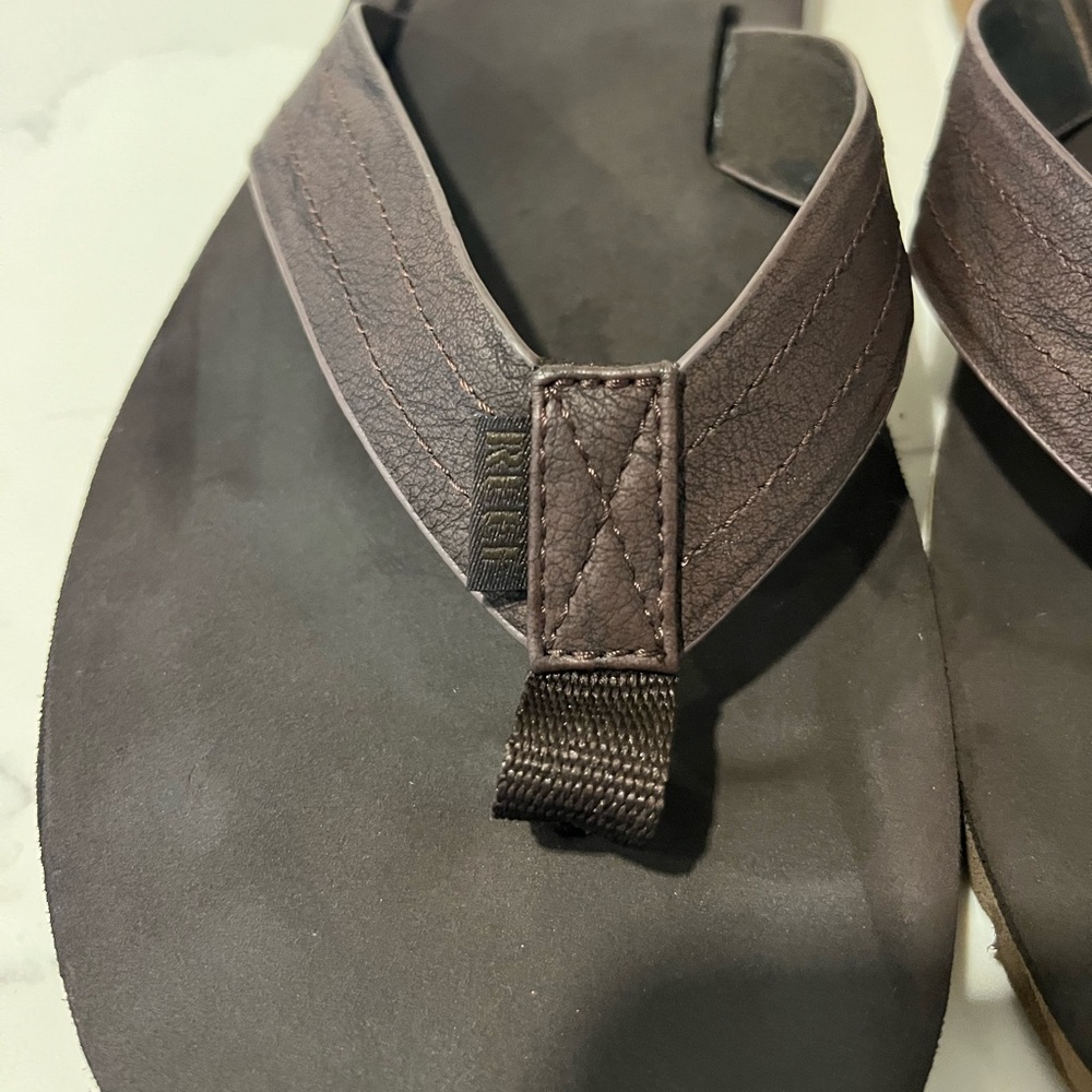 Men’s reef cushion, Lux flip-flops upper leather dark brown size 13